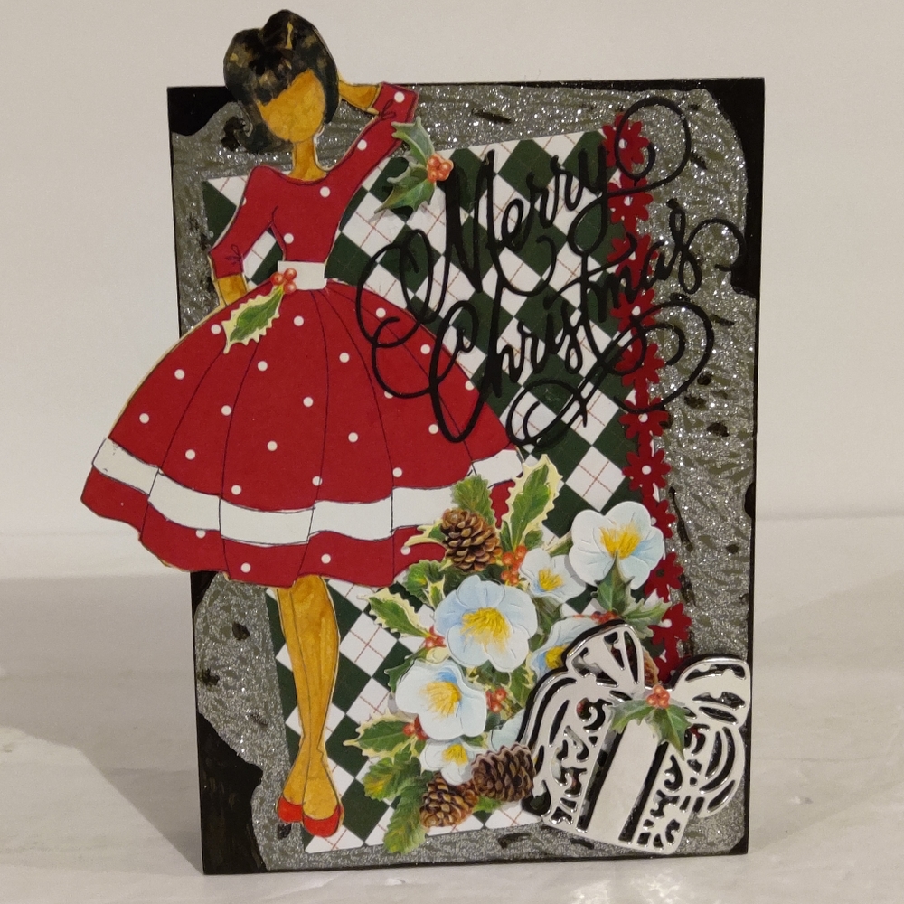Christmas Party Young Lady. Handcrafted. 5x7. Wooden Plague. Holiday Dec…